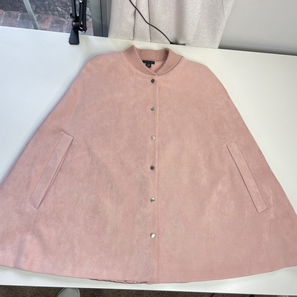 Ann Taylor Pink Faux Suede Snap Front Cape Jacket XS/S 583053 FA21 - Picture 5 of 14
